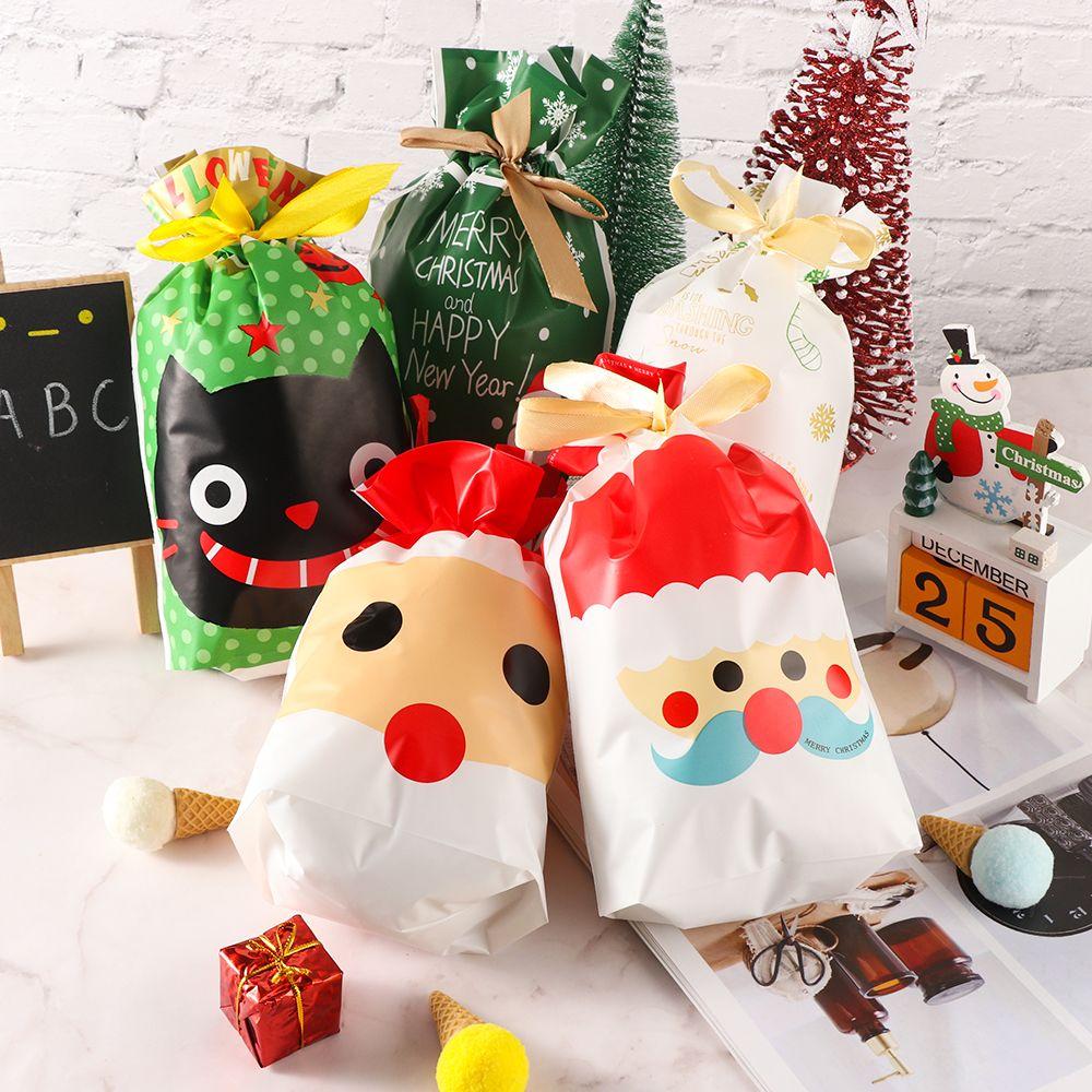 5pcs Wedding Pastry Tool Cookies Elk Santa Claus Christmas Decor Gift Bags Candy Package Drawstring
