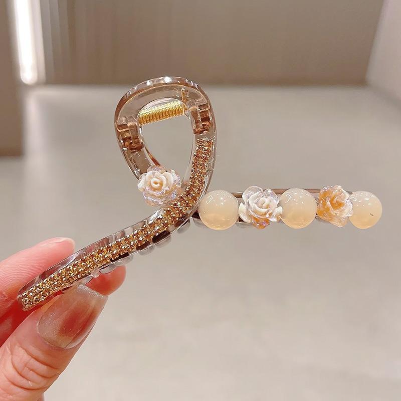 Light Luxury  High-end Sense of Flower  Pearl  Rhinestone  Clip  Female Back Head  Hair Clip  Large Hairpin  Headdress  Hairpin