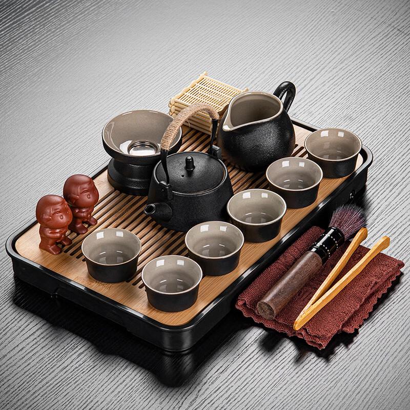 Leinuo Black Pottery 9-Piece Tea Set with Handle Pot