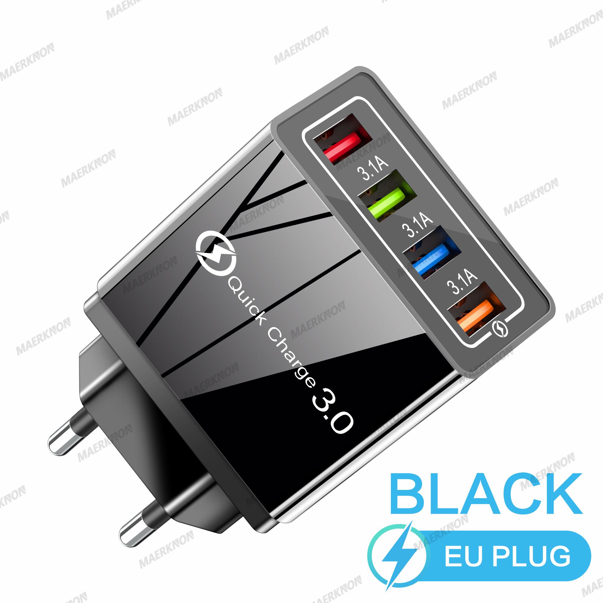 

EU US Plug 3A USB зарядное устройство Multi Port 4 USB Quick Charge 3.0 для телефона адаптер планшета портативное настенное зарядное устройство быстрое зарядное устройство для Poco All Black EU