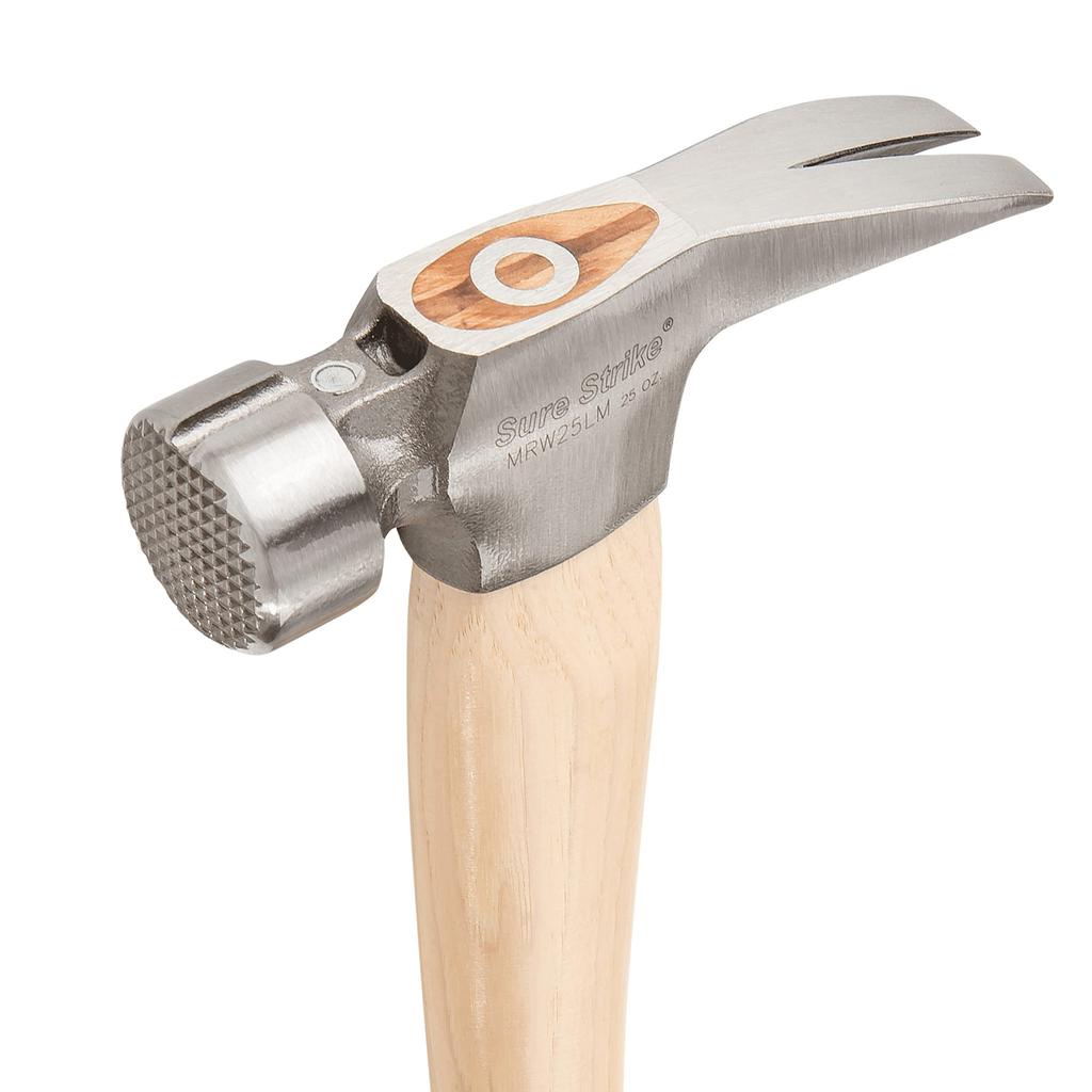 Estwing Sure Strike MRW25LM California Framing Hammer 25oz Straight Nail Puller Serrated Striking Face Hickory Handle