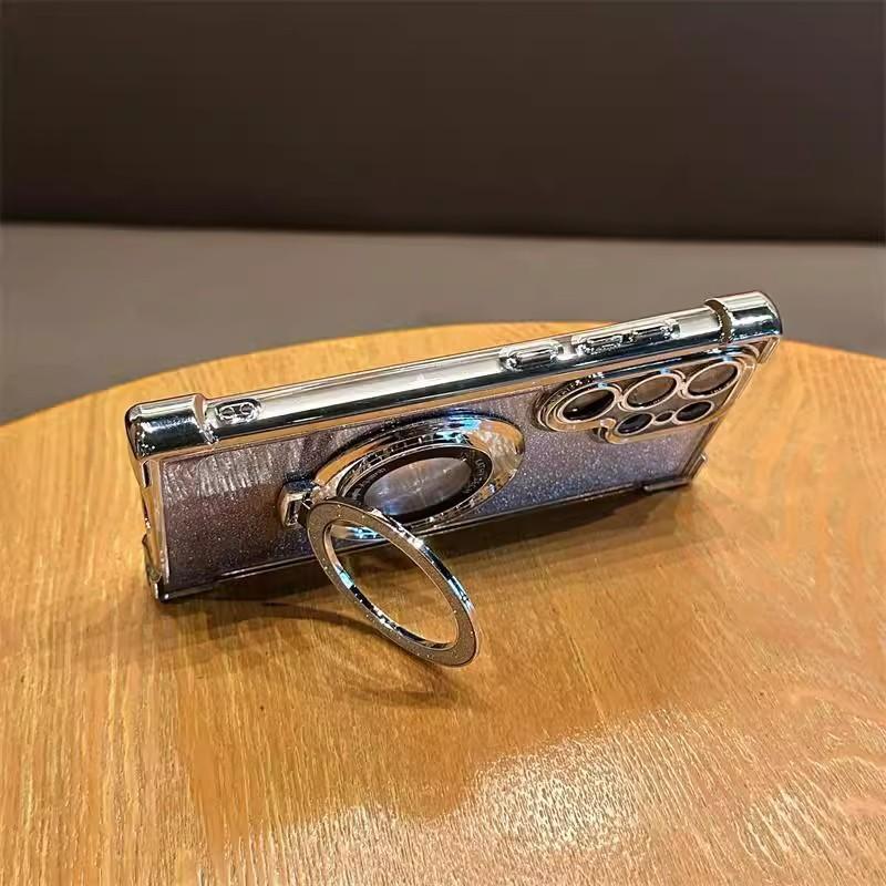 Suitable for Samsung S25 Ultra Flash Powder Magnetic Suction Bracket Mobile Phone Case A56 Electroplated Four Corner Anti Fall NOTE20 Case A36