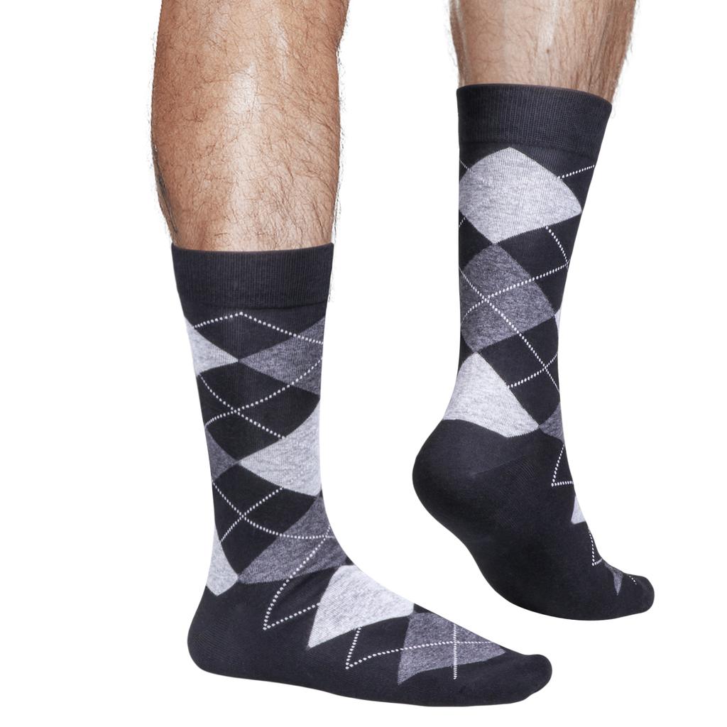 5 Paar Herren Argyle Gestreift Einfarbig Gerippt Schwarz Crew Kleidersocken Gemustert Täglich Business Socken Schwarz Weiß