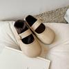 Girls Korean Style Retro Vintage Princess Leather Shoes Velcro Soft Sole Flat Shoes