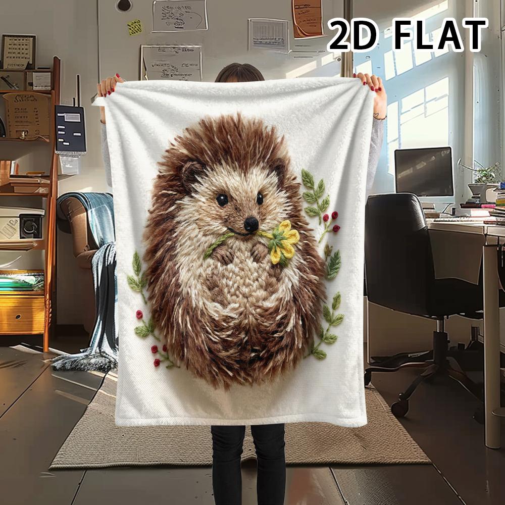 1Pc Watercolor Hedgehog Print Flannel Blanket,High quality Comfortable for All Seasons,Home Decor,Warmth and Comfort,Perfect for Christmas Gifts