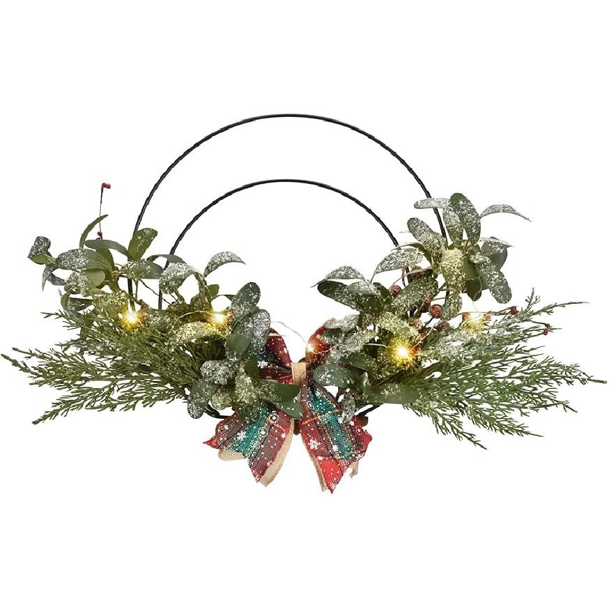

Lighted Christmas Wreath, 12 Inch Small Outdoor Christmas Wreath - Mini Prelit Winter Xmas Wreath with Berry, Christmas Bowknot, Olive Leaf for Christmas Wreath(olive Le