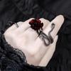 Retro Goth Style Red Rose Otevírací prsteny pro ženy Punk Osobnost Crystal Flower Prsten s dutým prstem Hip Hop Rock Party Šperky