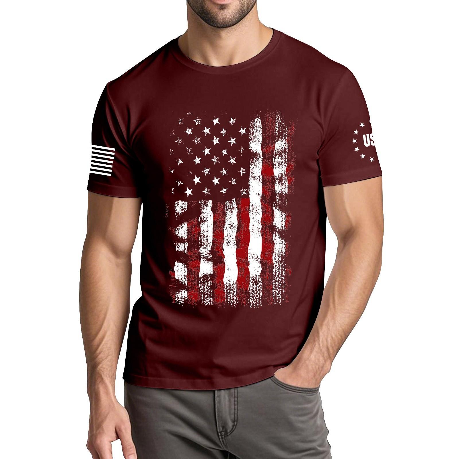 

Мужская модная повседневная футболка с круглым вырезом и коротким рукавом с принтом «День независимости» M винный