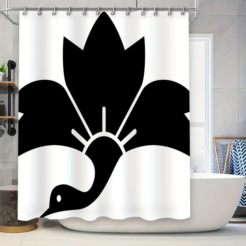 

Modern Bathroom Shower Curtain With Black Swan Design Waterproof Durable Fabric For Home Decor In White W60H190(CM)-1 Pcs