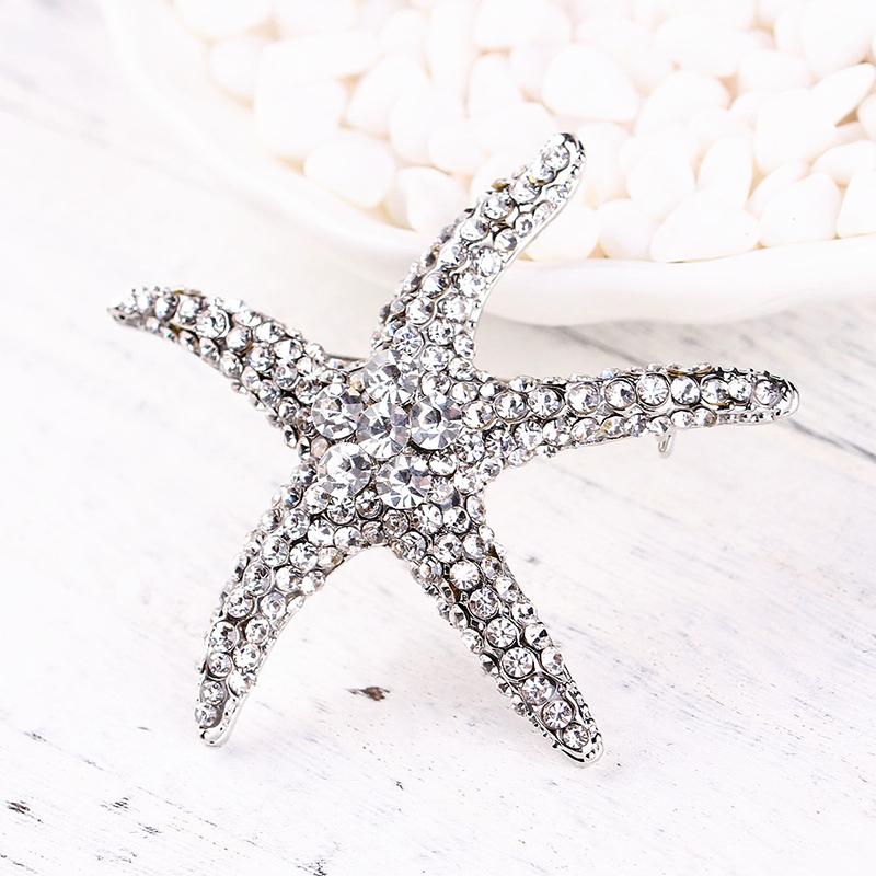 1Pcs  Shiny Inlaid  Cute Multi-Color Starfish Brooches For Women Men Suit Clothes Star Brooch Pins Jewelry Gift