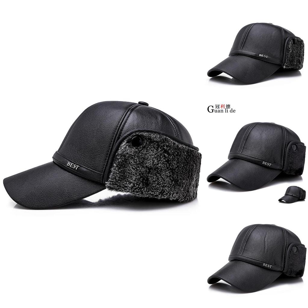 Durable Faux Leather Winter Cap With Ear Protection For Mens Outdoor Casual Fashion Accessory
