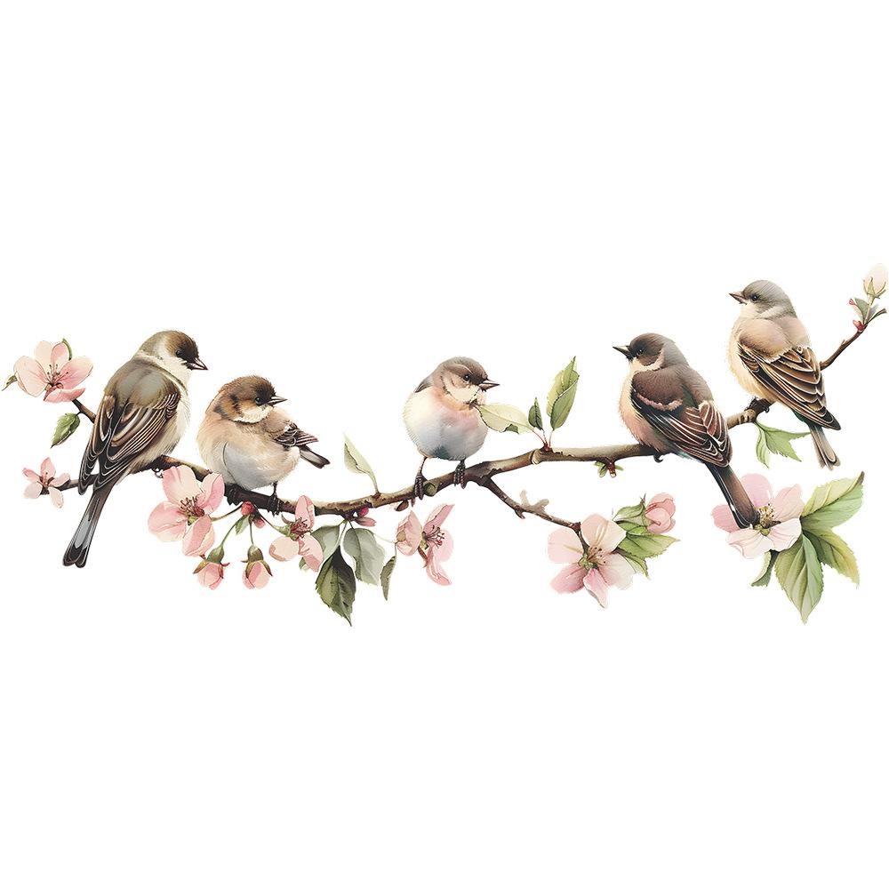 Colorful Flower Branches Bird Glass Windows Home Beautification Decoration Electrostatic Window Stickers Self-adhesive Removable