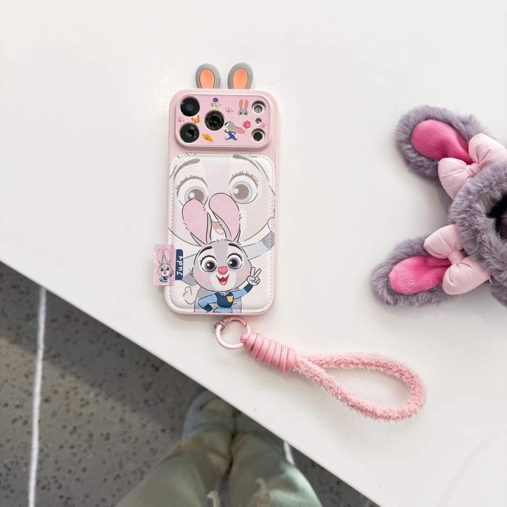 Cute Cartoon 3D Ears Nick & Judy Phone Case For 17 17Pro 17 ProMax 16 15 14 Pro Max 14 15 16 Plus Phone Cover