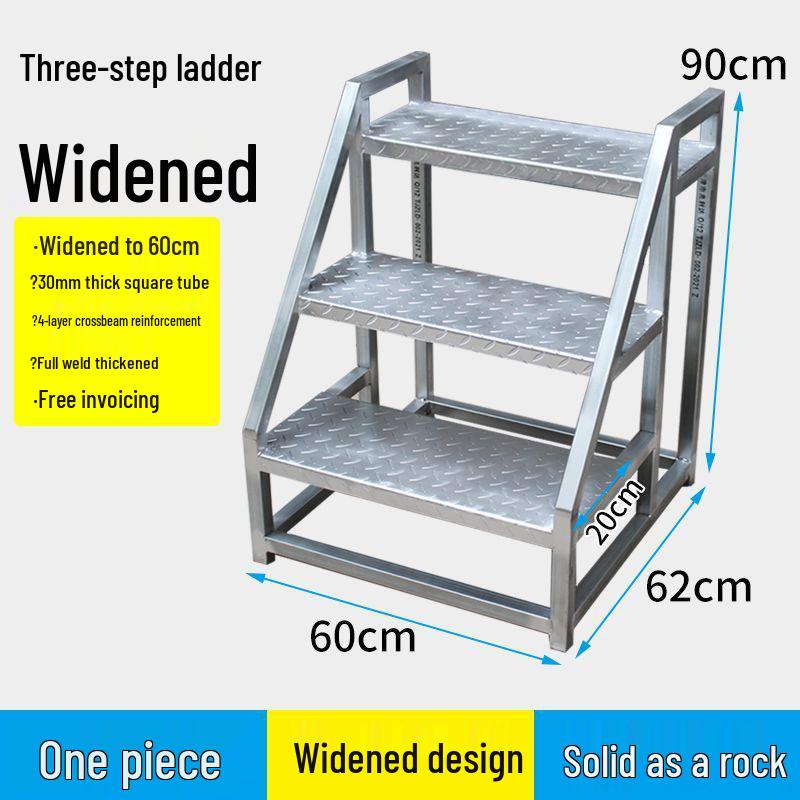 Industrial Three-Step Ladder with Handrail for Household, Warehouse, and Outdoor Use
