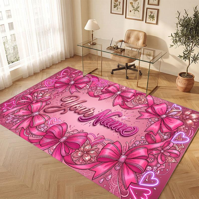 Neon Colorful Theme Crystal Velvet Floor Rug Personalized Custom Name Text Warm Carpet Home Decoration