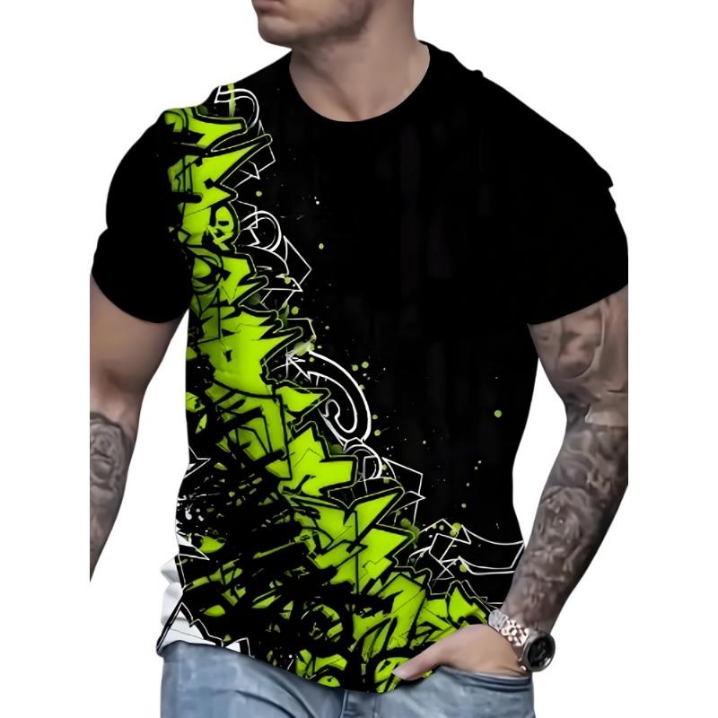 Summer New Men s Fun and Personalized T-Shirt with Colorful and Cool Graffiti XXS