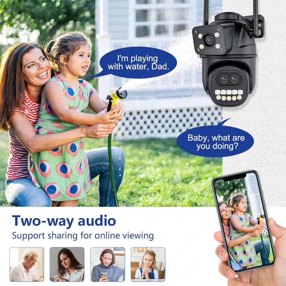 12MP 6K HD External WiFi IP Camera Outdoor 8x Zoom Three Lens Dual Screen Auto Tracking Security Protection CCTV Surveillance iCSee App
