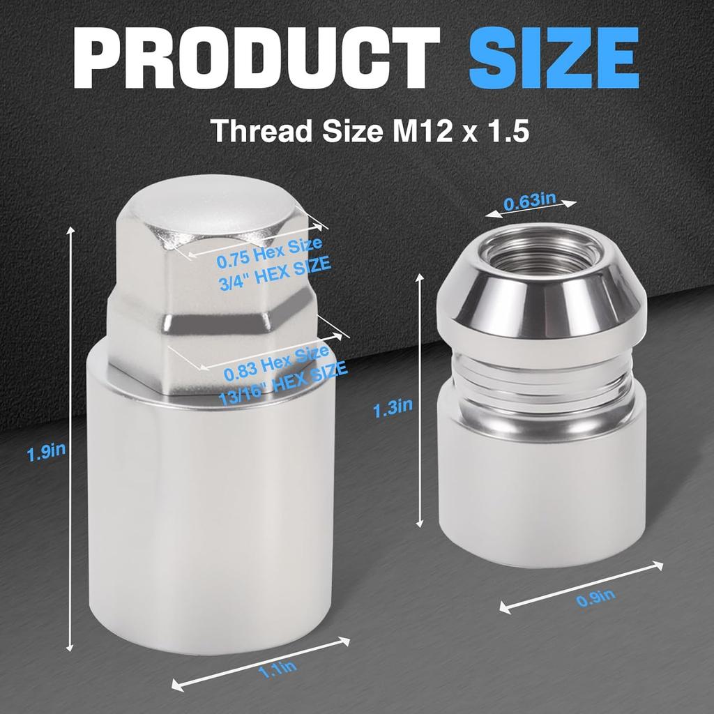 Wheel Lock Lug Nut Set M12 X 1.5 Anti Theft Fit Honda Accord Civic CRV Odyssey Acura Hyundai Accent Kia Lexus Mazda Toyota 4Runner Camry FJ Cruiser
