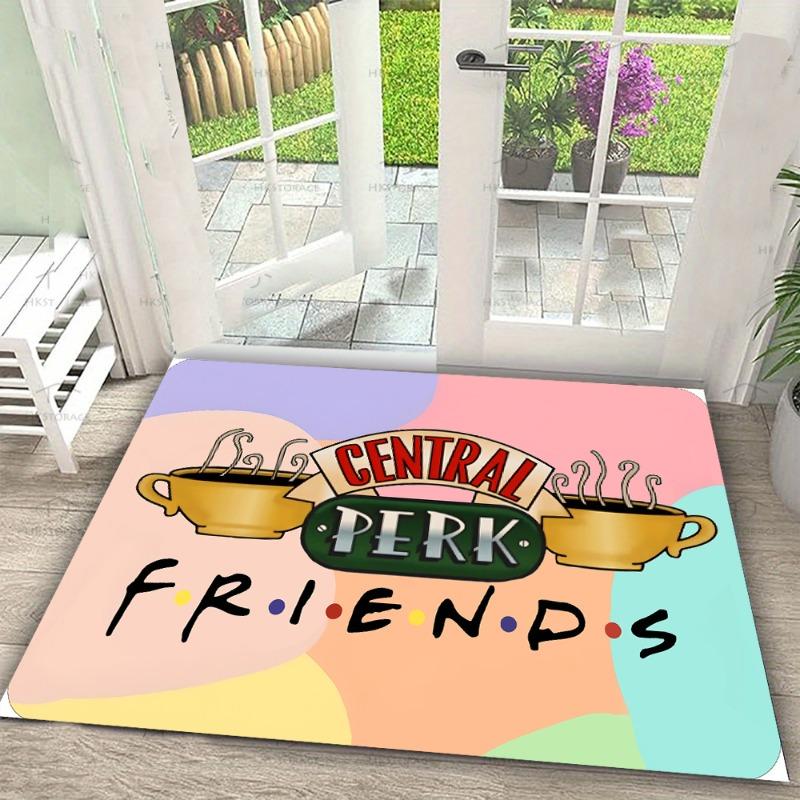 Dywanik z Logo Central Perk Mata z Nadrukiem Filiżanki Kawy Dywanik Tematyczny Serialu Friends Wycieraczka Wejściowa Tekst Powitalny Dekoracja Domu Do Wewnątrz i Na Zewnątrz