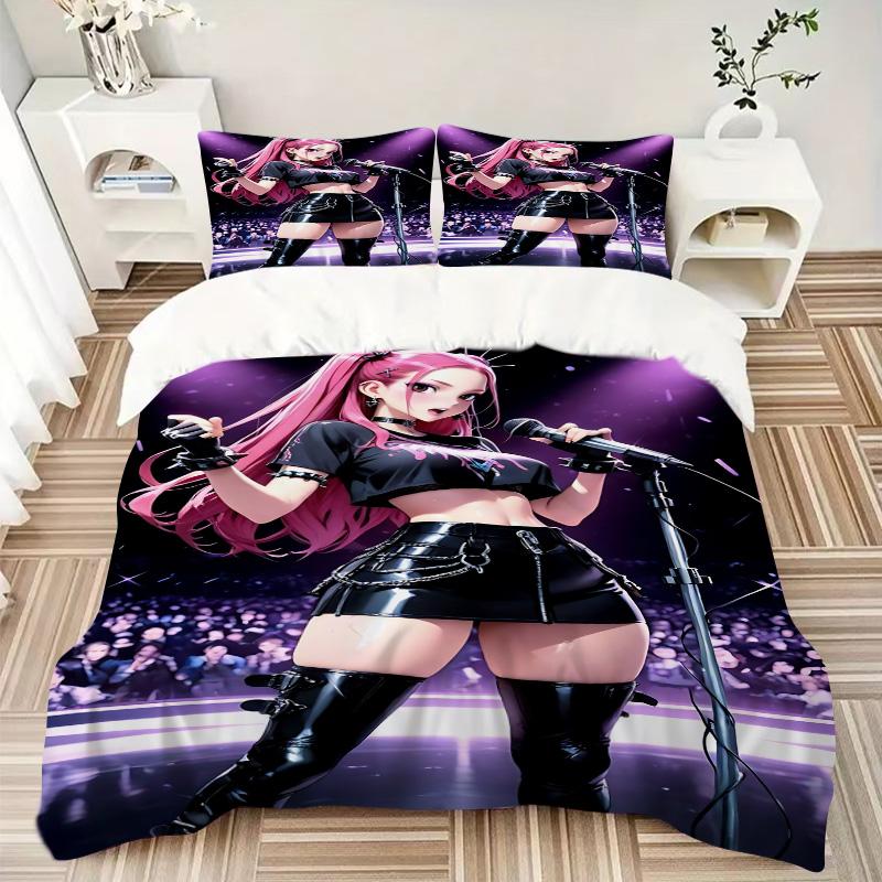 Pink Hair Singer Performance Print 3Pcs Bedding Setduvet Cover With 2 Bedropillowcase Home Birthday Gift