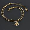 316L Stainless Steel New Fashion Jewelry 2 Layer Matte Butterflies Charm Beaded Anklet For Women Foot Chain Bijoux Femme