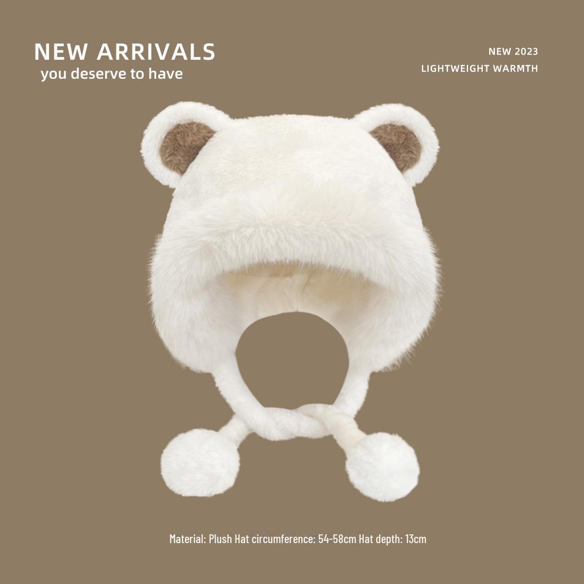 

Жіноча плюшева зимова шапка з ведмежими вушками – Тепла, товста, модна та мила, з захистом для вух One Size