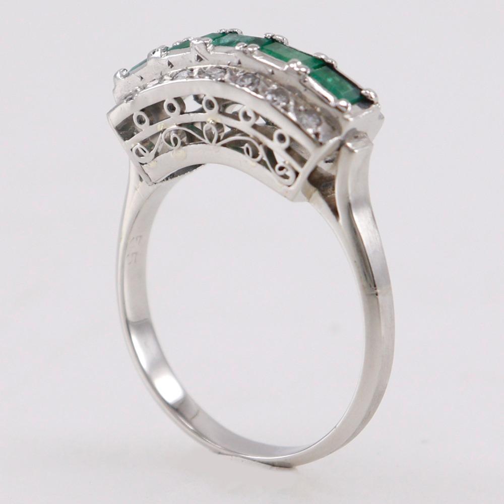 One Character Ring Pt900Platinum/Emerald/diamond #8.0(US Size) One Character 6.5g Women Used