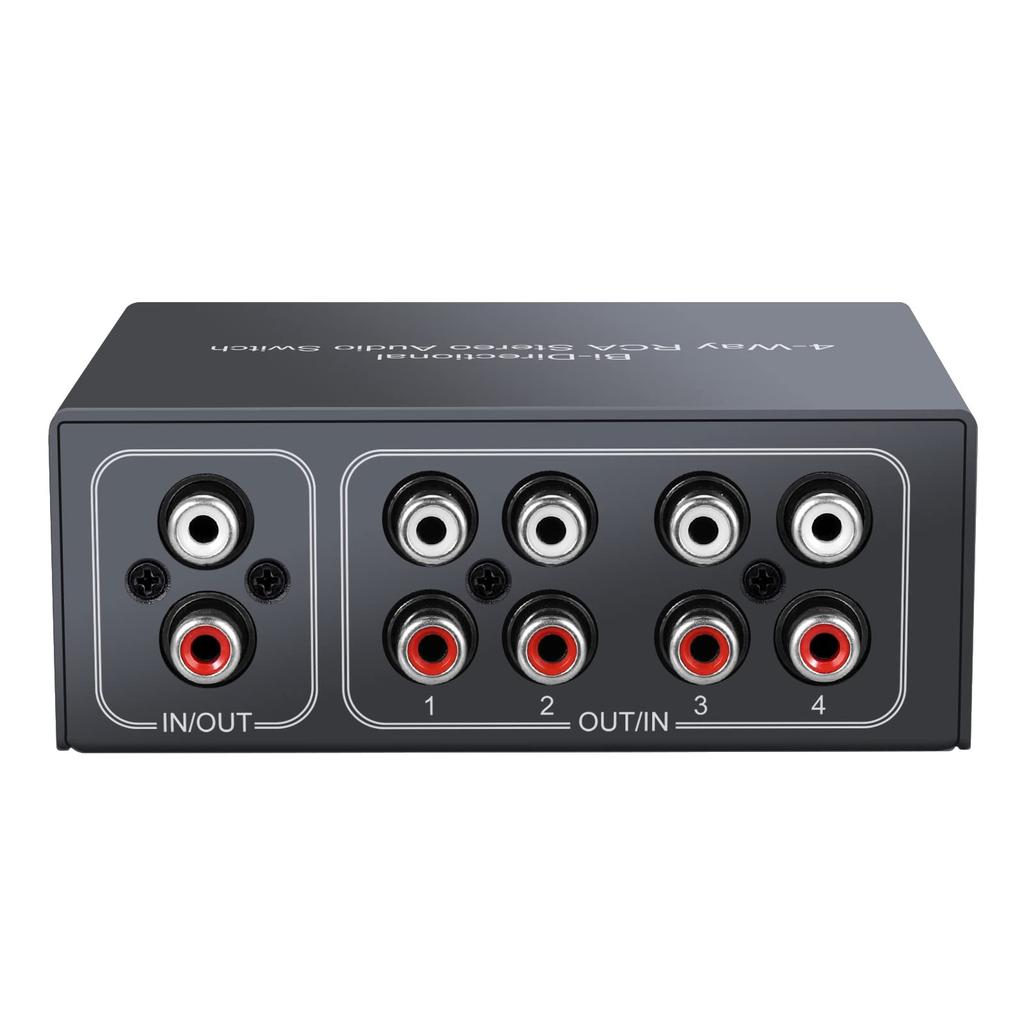 Vrttlkkfe RCA Estéreo Bidirecional Áudio 1 Saída ou 4 Saídas Jack Som Seletor Switcher de Áudio RCA de 4 Vias, Switch, 1 Entrada/4 Entradas/1 Canal L/R,