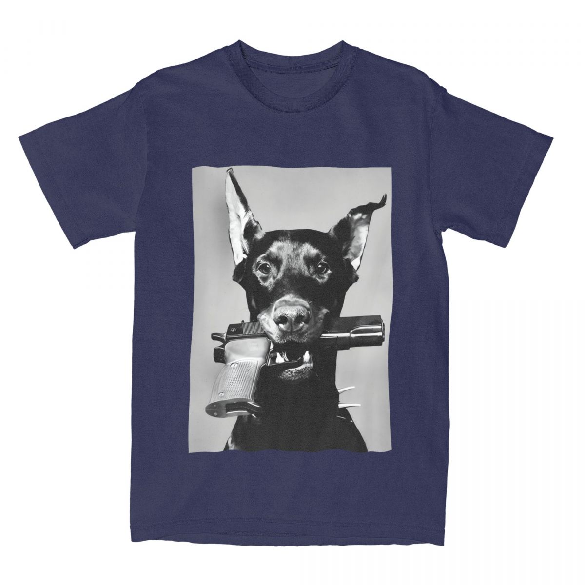 

Doberman Holding Pistol T Shirt Dog Leisure T-Shirts Short Sleeve Awesome Tshirt Summer Cotton O-Neck Oversized Clothing 4XL