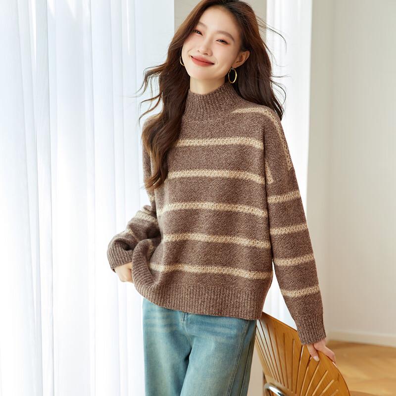 Srcr Women's 100% Wool Thickened Semi-High Collar Knit Sweater