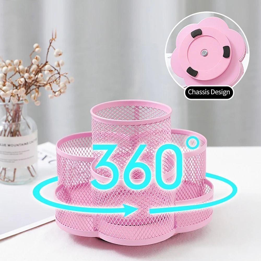 360 Rotatable Metal Mesh Pen Holder Multifunctional Stationery Organizer Makeup Brush