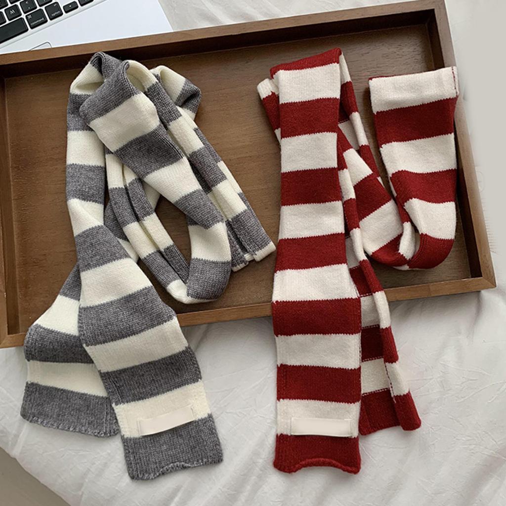 Handmade Knitted Striped Scarf for Female Girl Y2K Long Neck Scarf Spring Autumn Narrow Thin Scarf Harajuku Neck Wear