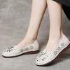 Johnature Ethnic Style Hollow Breathable Flat Sandals Genuine Leather Round Toe Soft Sole Women's Slip-on Shoes