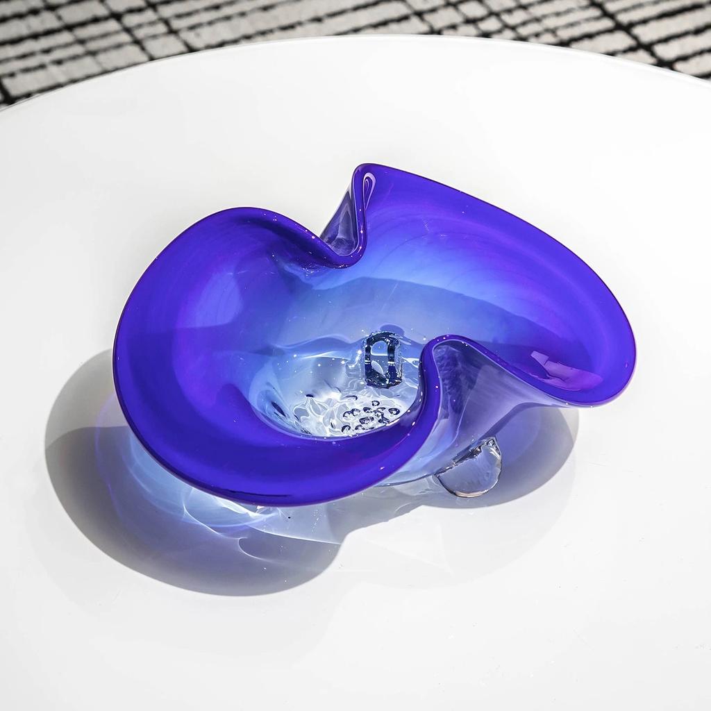 Blue Butterfly-shaped High-sided Fruit Plate Desktop Storage Container Glass Tray Transparent Fruit Bowl Trays Decorative