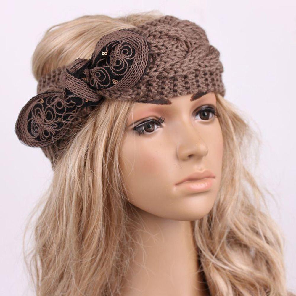 Vintage Flower Women Girl Bow Knot Headband Turban Crochet Knit Hairband Rabbit Ears Headwrap