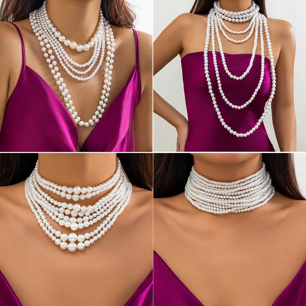Mehrschichtige Imitation Perlen Damen Halskette Temperament Barock Größe Perlen French Retro Kragen Schmuck Choker