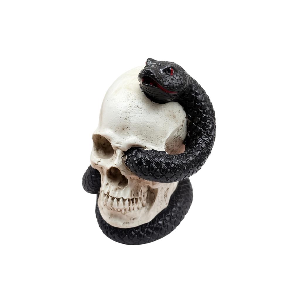 Decorative Skull and Snake Figurine Resin Desktop Ornament for Home Office Tabletop Display Halloween Theme