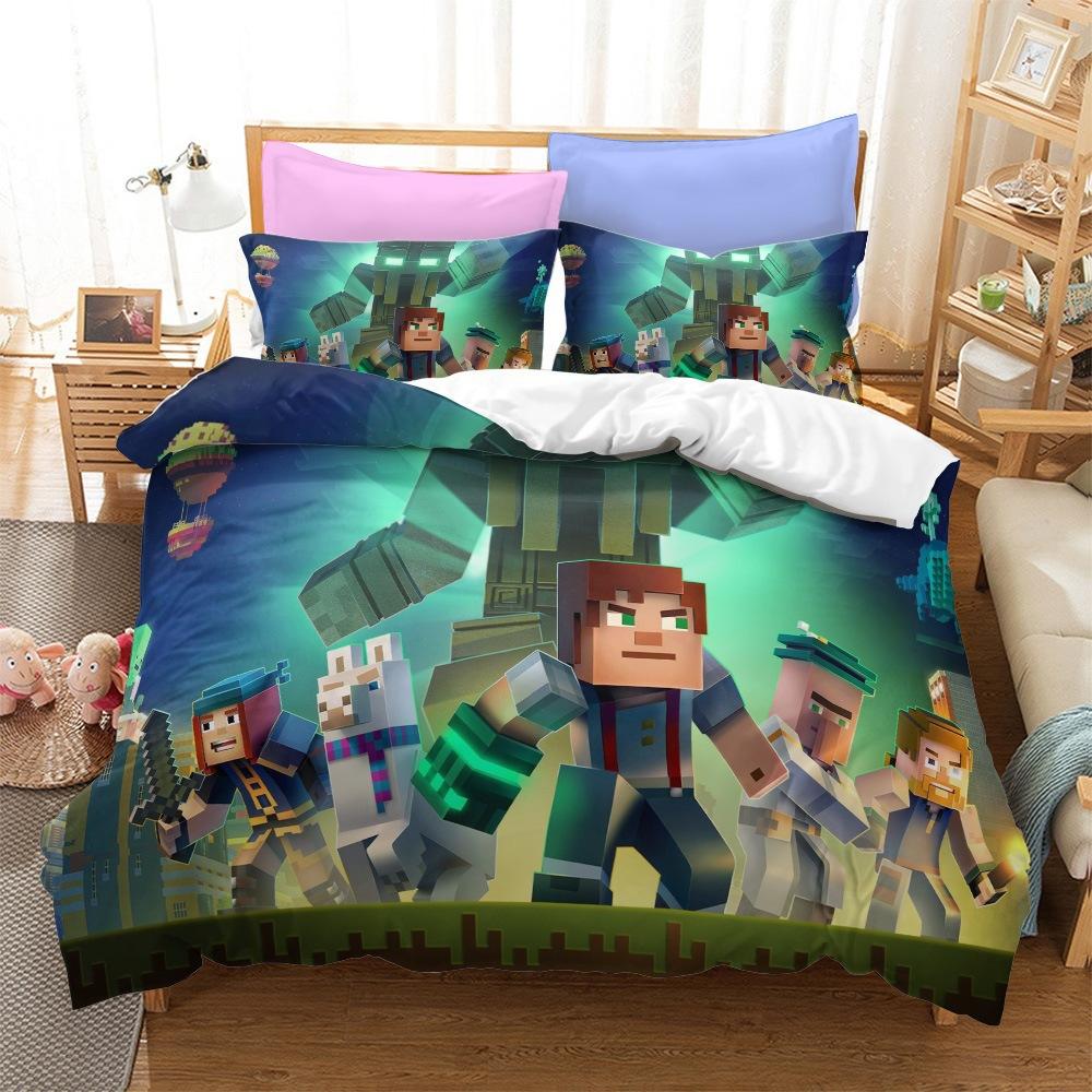 Roupa de Cama Minecraft Série Kit Três Peças Têxtil Lar Tecido Abrasivo Impressão Digital