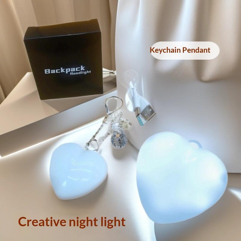 Heart Shaped LED Night Light Keychain USB Rechargeable Easy Carry Soft Glow Portable Lamp for Backpack Night Outings