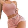 2025 European & American Style Spaghetti Strap Cropped Tank & Bottoms Women's Fashion Solid Color Set