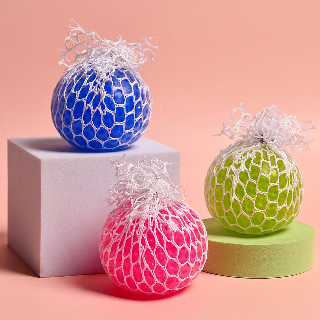 1 Stück weicher Trauben-Netz-Stressball, Dekompressionsball, Stressabbau, sensorischer weicher Ball, Handübungs-Elastikball (Zufällige Farbe)
