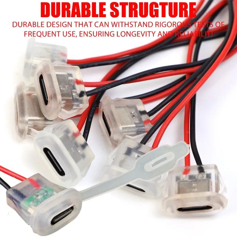 3A Input Charging Socket Car Connectors TYPE-C Female Chassis Connector with LED Light Waterproof Charging Connector 1/5/10pcs