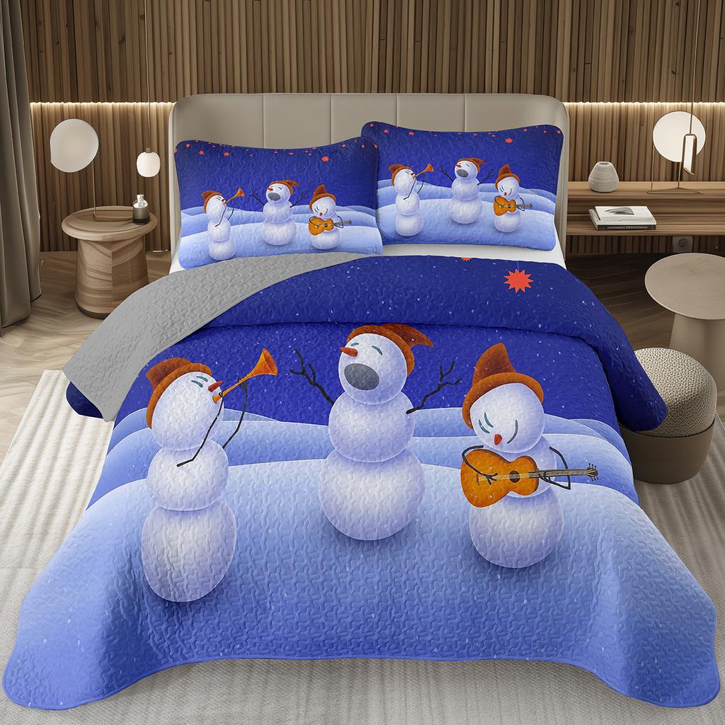 Copriletto Buon Natale, Set Copriletto Pupazzo di Neve Kawaii Queen/Full per Camera da Letto Bambini Ragazzi Ragazze, Set Piumino Tema Natale Cartone Animato