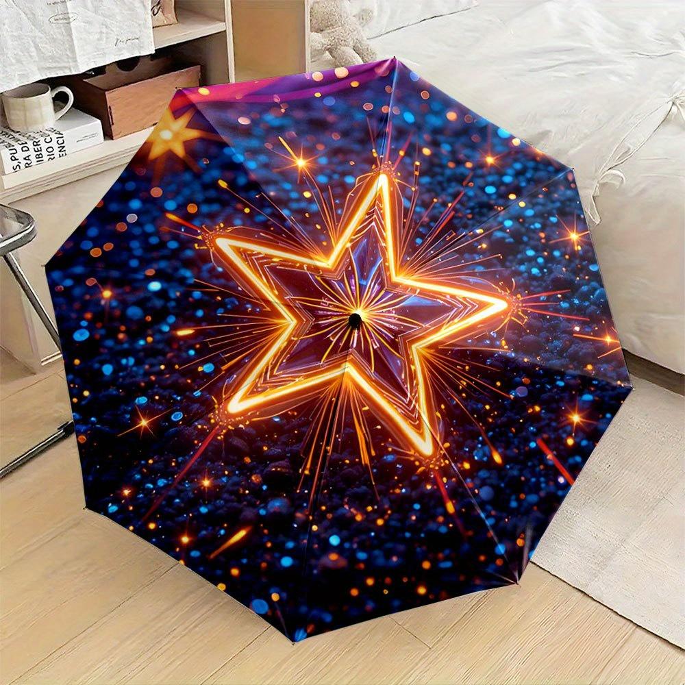 

A Compact Folding Umbrella Featuring a Shining Star with of Light. It S a Convenient Outdoor Item, Perfect for Casual Use, And (as the picture,iron&8K)