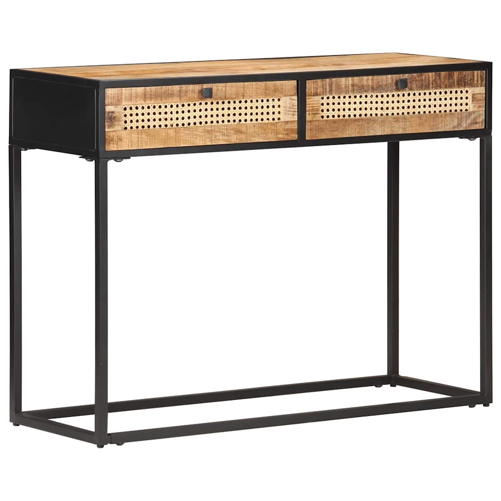 Console Table 100x35x75 Cm Rough Mango Wood and Wicker Weave