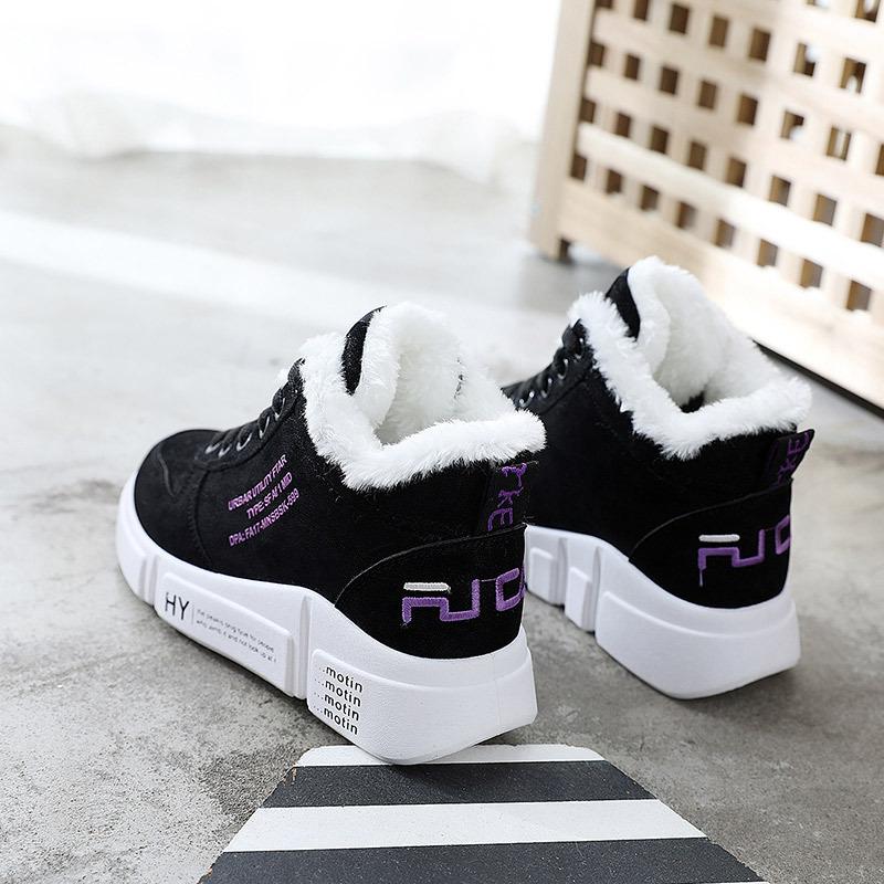 

[Customized] [Processing Customized] Frosted leather and velvet warm women s boots versatile Korean version of fashion student small cotton shoes 35