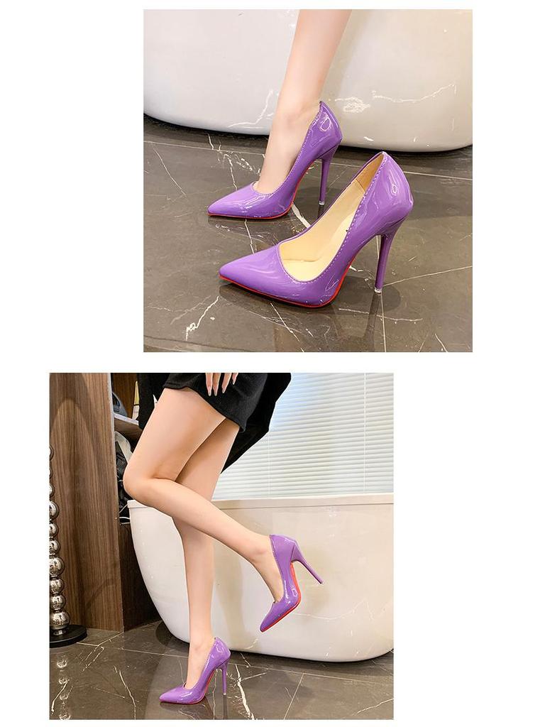 Velikost 36-43 Nadměrná velikost Dámské černé lodičky s červenou podrážkou a špičatou špičkou - Jaro 2024 Sexy jehlové boty