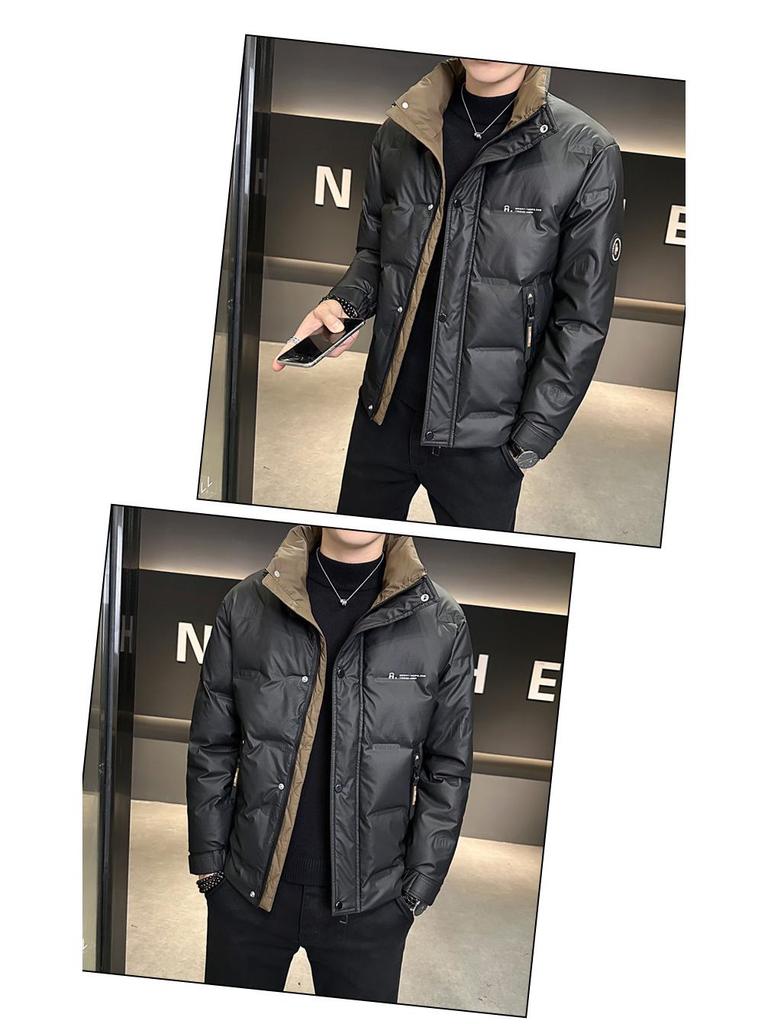 Men's Warm White Duck Down Jacket with Short Stand-Up Collar - Trendy Winter 2025 Arrival