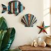 Yousheng 3Pcs/Set Ocean Theme Wall Decoration Wooden Fish Shell Starfish Wall Art Farmhouse Home Living Room Bathroom Nautical Coastal Hanging