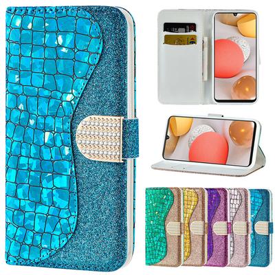 Capa Flip de Pó Laser Para Samsung Galaxy S6 S7 S8 S9 S10 E S20 Fe S21 Note 10 20 Plus Ultra 5g Slot para Cartão Carteira Capa de Couro